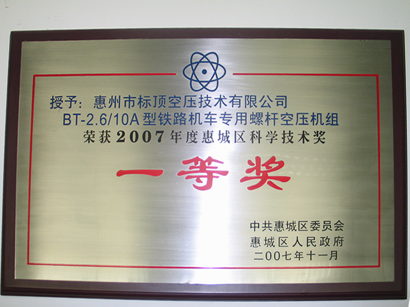 2007年惠城区科学技术奖一等奖